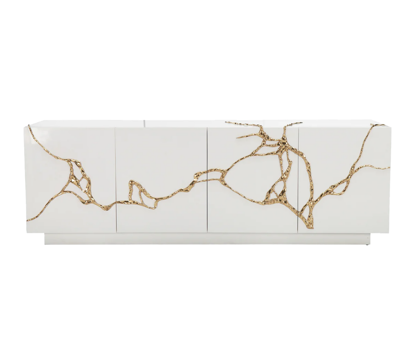 Luxury Polished Brass Credenza White