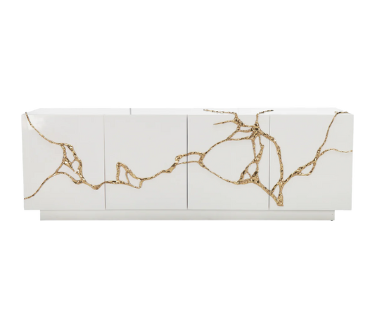 Luxury Polished Brass Credenza White