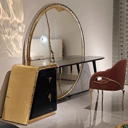 Handmade Big Round Mirror Make up Table